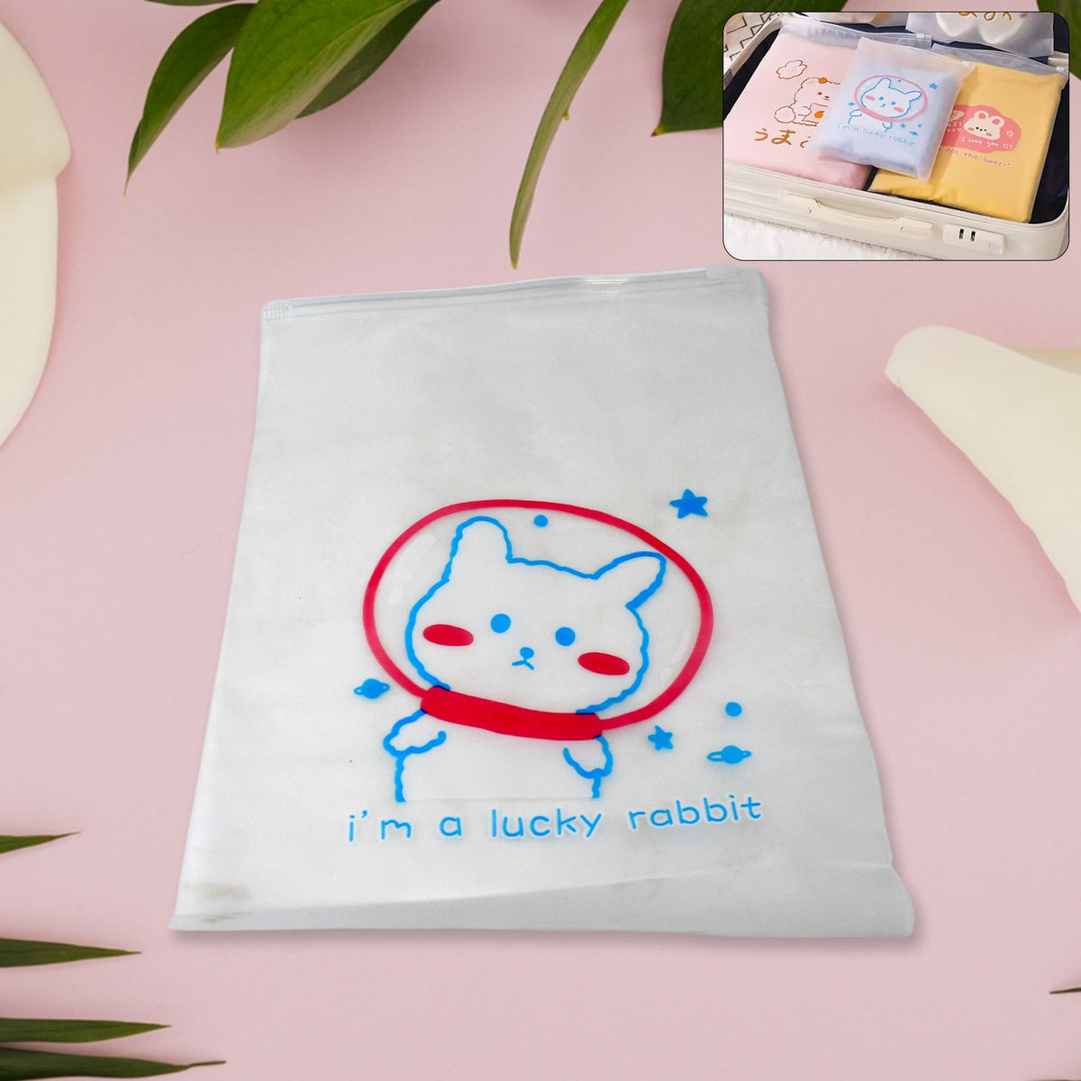 Front view of a clear reusable zip pouch, ideal for stationery. Main image