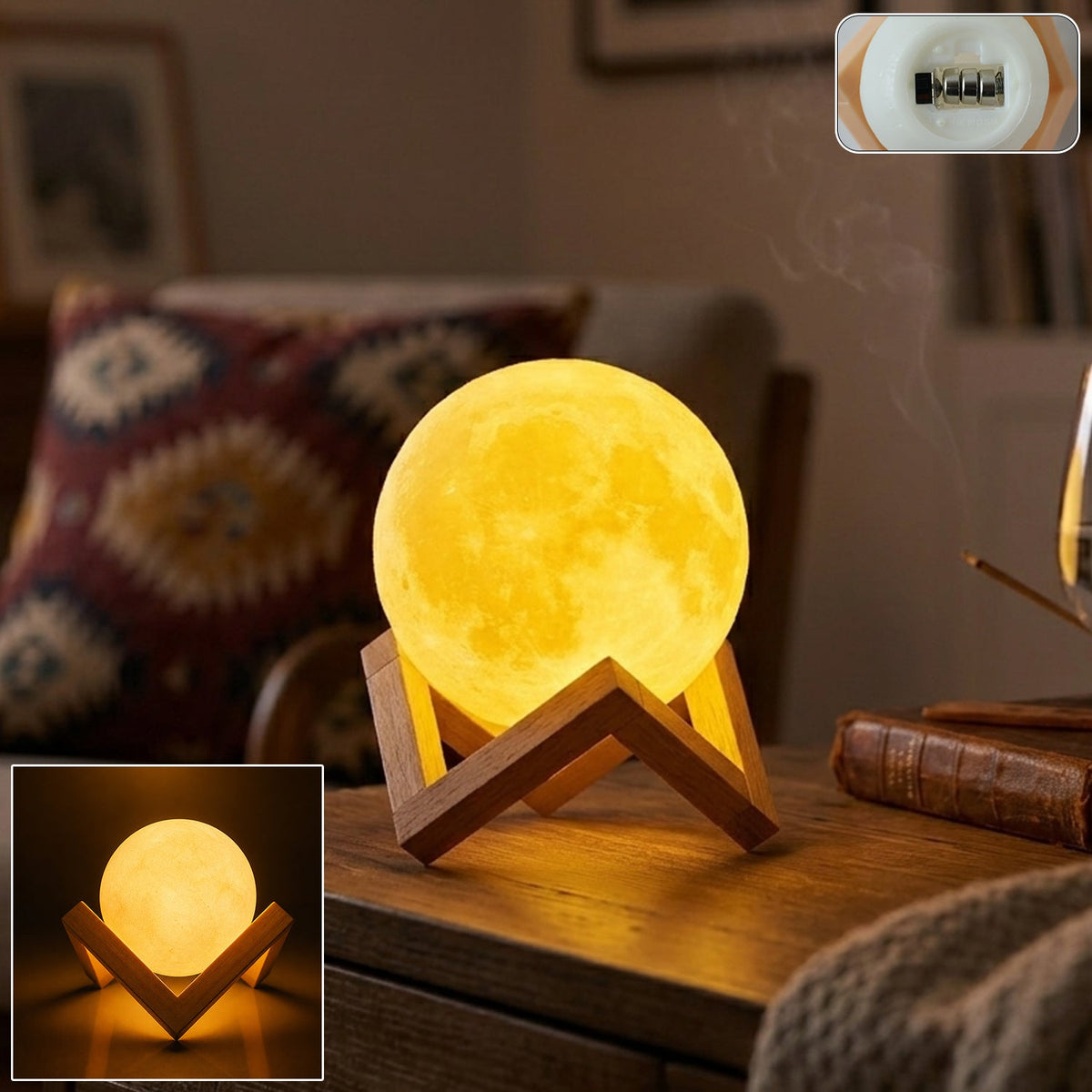Moon Night Light with Wooden Stand, soothing ambient lighting Main image