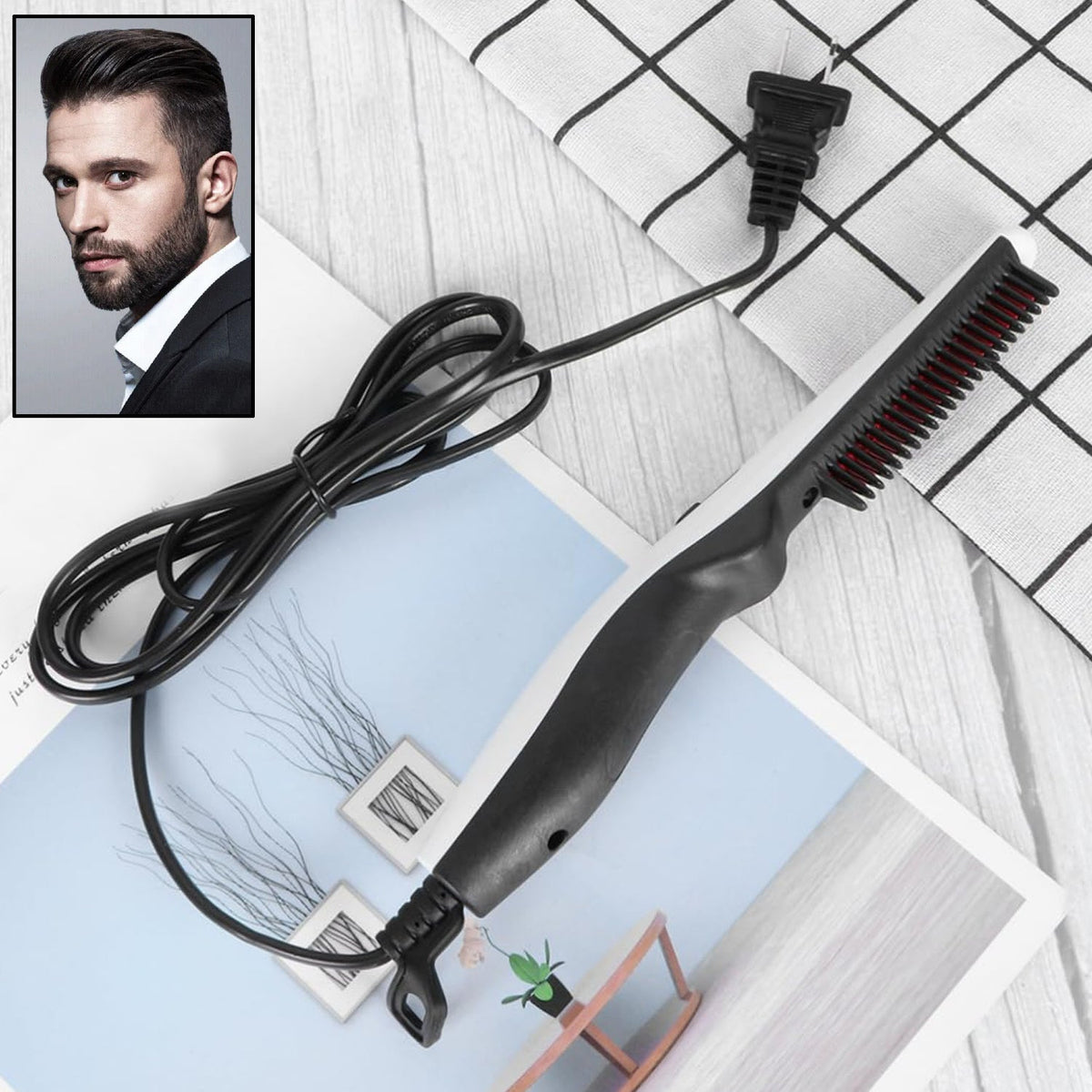 Portable electric hair straightening comb for sleek styling. Main image