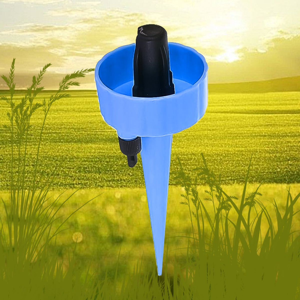 An auto plant watering device with an attached bottle, ensuring steady hydration for indoor plants. Main image