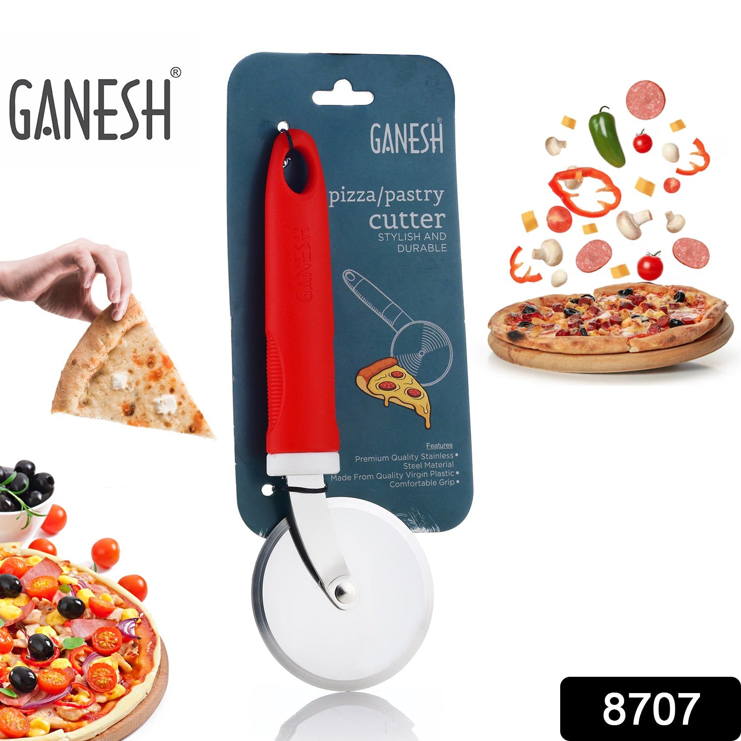 Pizza Cutter Wheel – Stainless Steel & Plastic Grip | Ganesh Secondary image