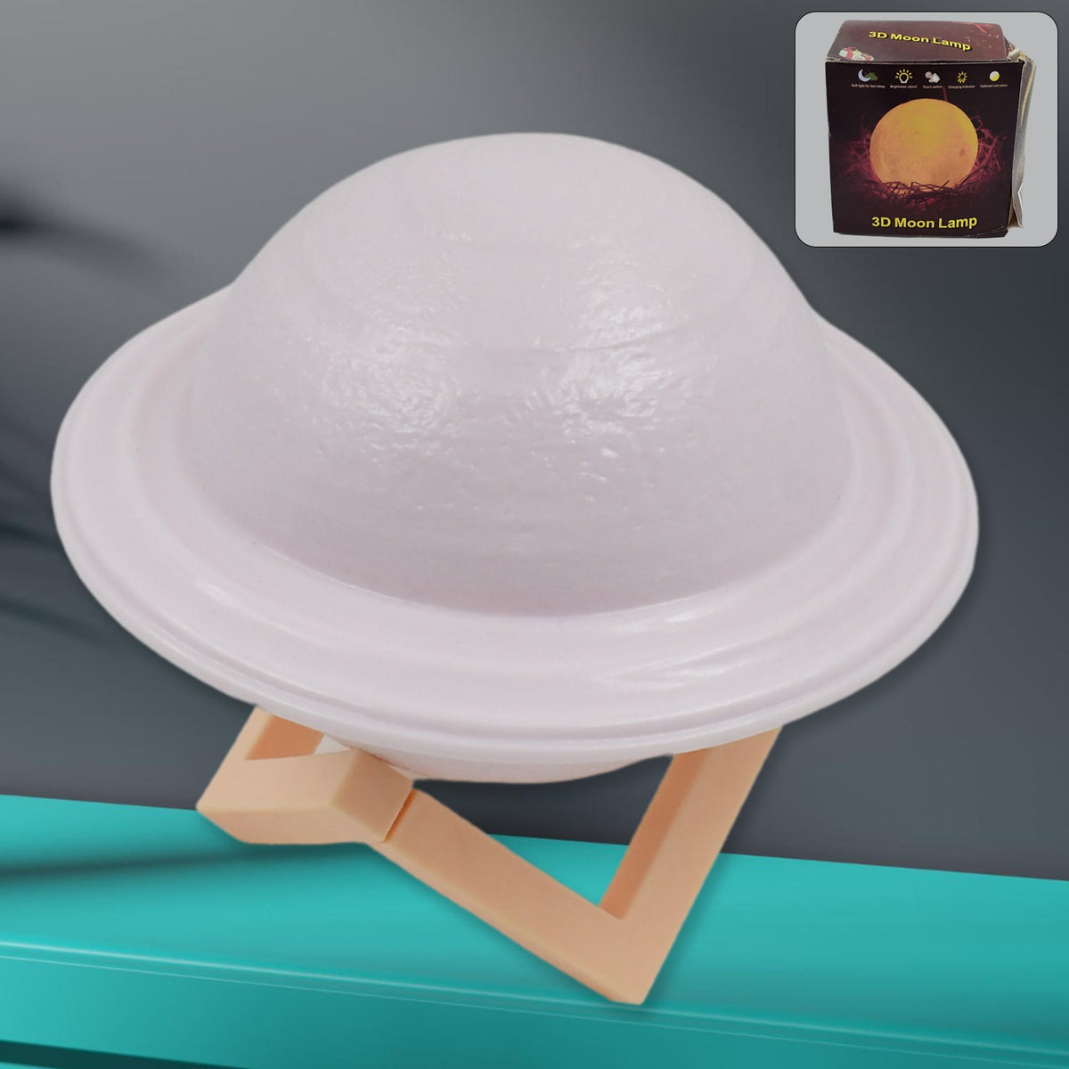 Vibrant 3D Saturn Lamp glowing with multicolor light on a dark background. Main image