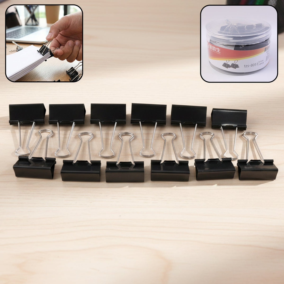 Set of 51 mm large binder clips for strong paper grip Main image