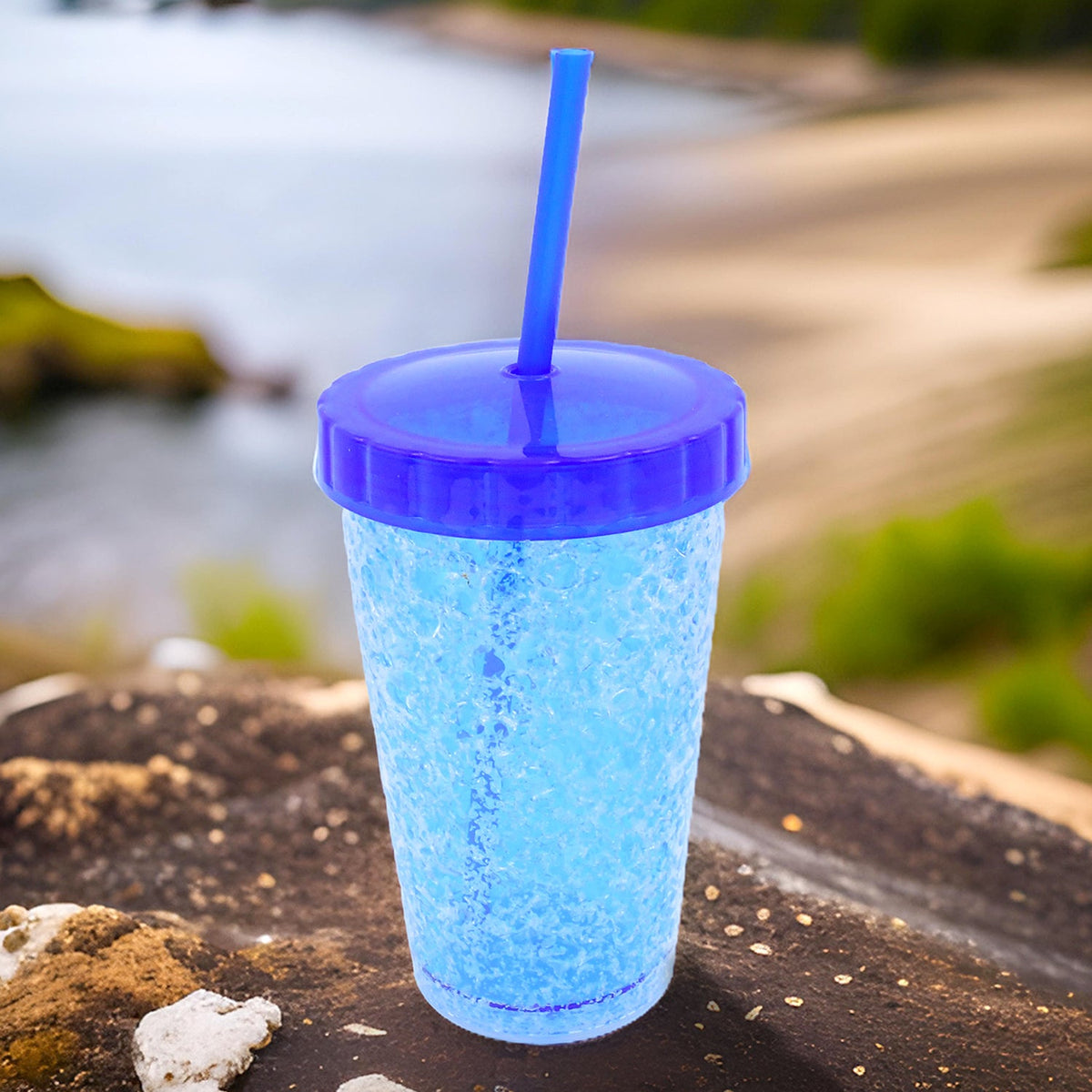 Vibrant plastic reusable sipper tumbler with straw and lid. Main image