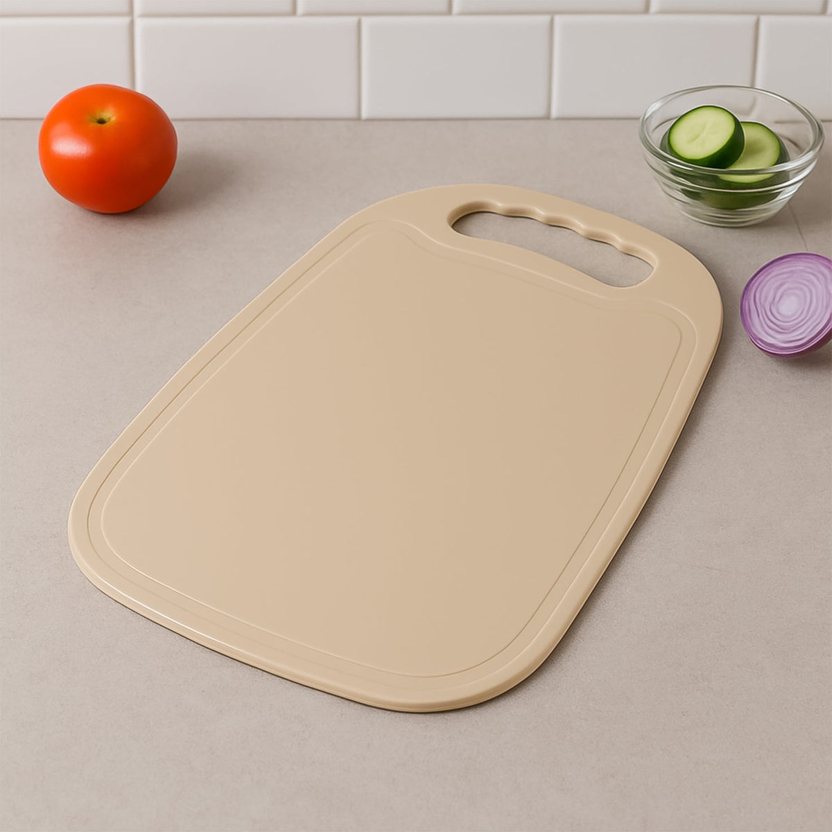 Plastic chopping board 34x23 cm with handle on kitchen counter Main image
