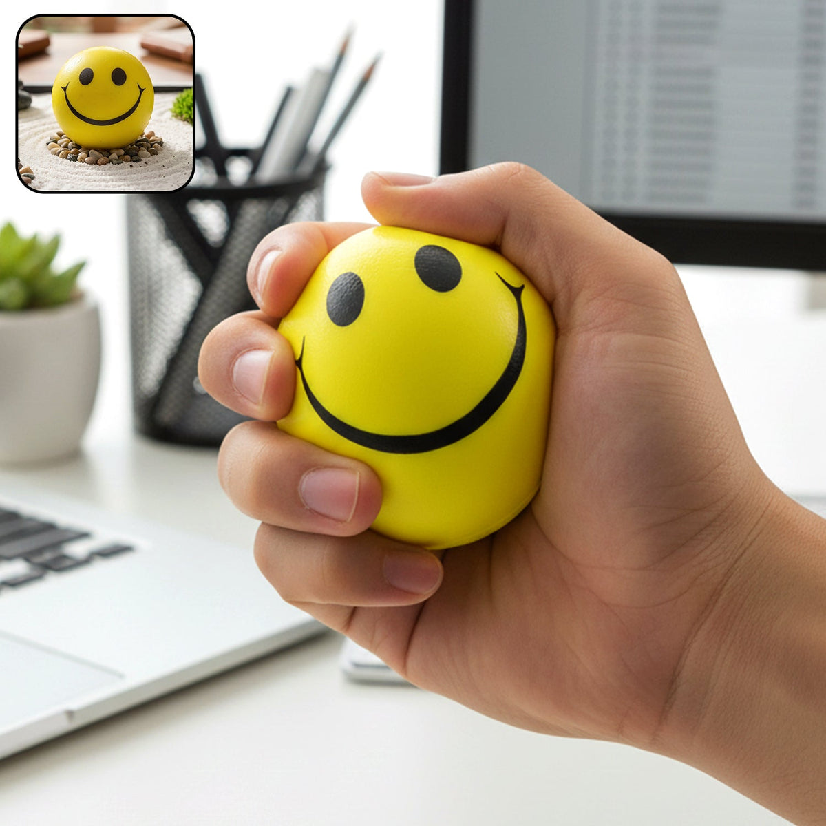 Colorful foam smiley face stress relief ball for kids and adults Main image