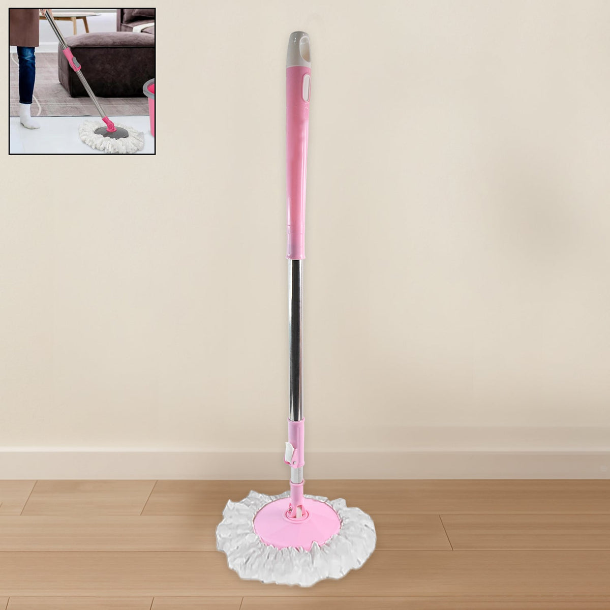 Velvet Wipe 360° Spin Mop with stainless steel rod and microfiber head. Main image