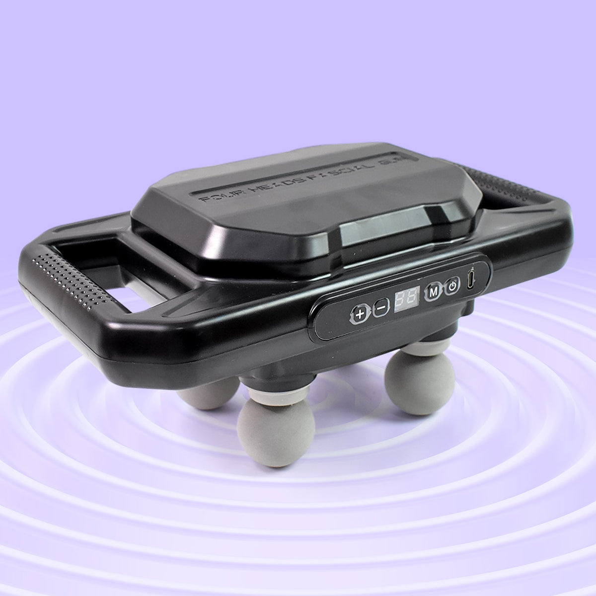 Handheld Deep Tissue Massage Gun with four heads in a mixed color finish. Main image