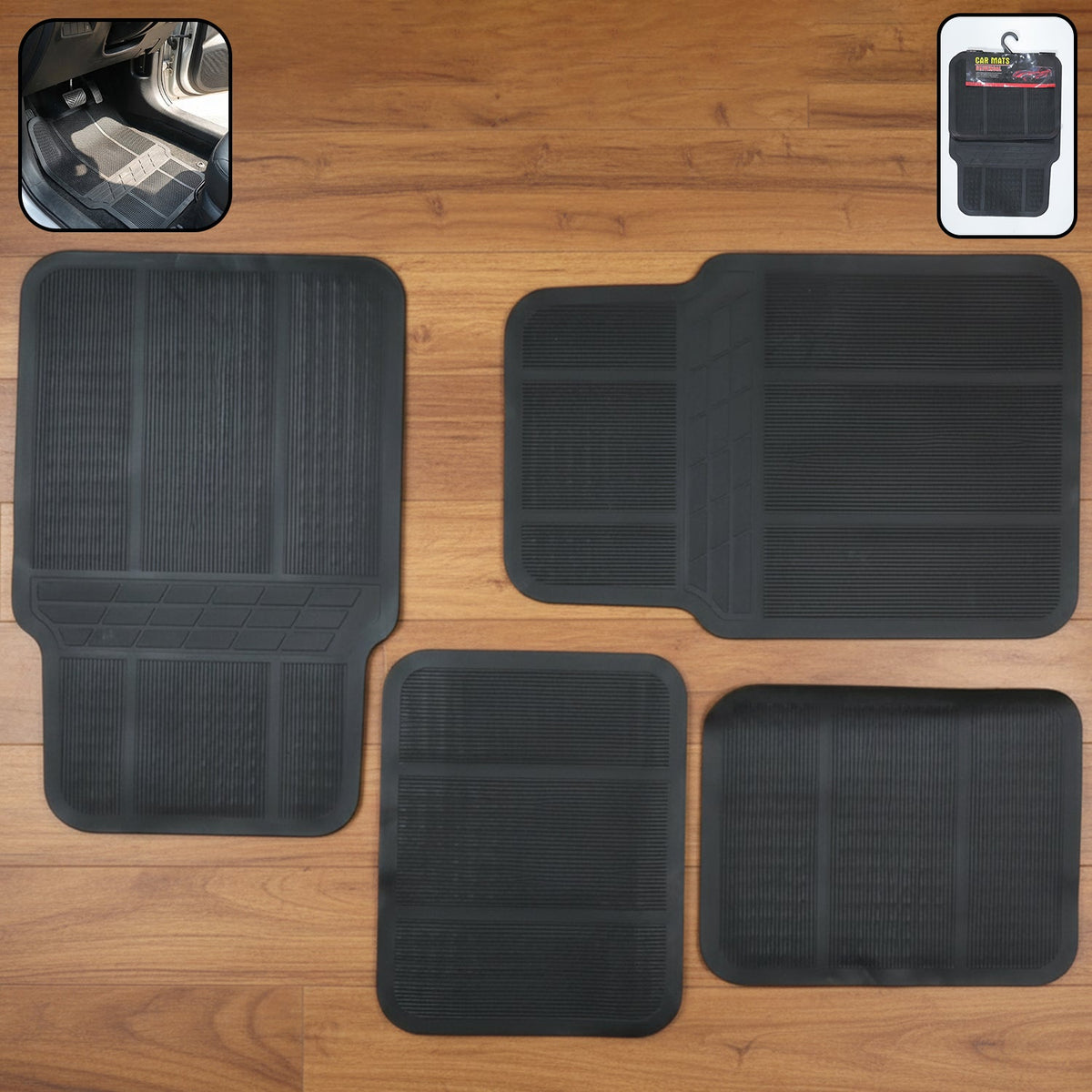 Universal car floor mat set in textured black rubber for interior protection Main image