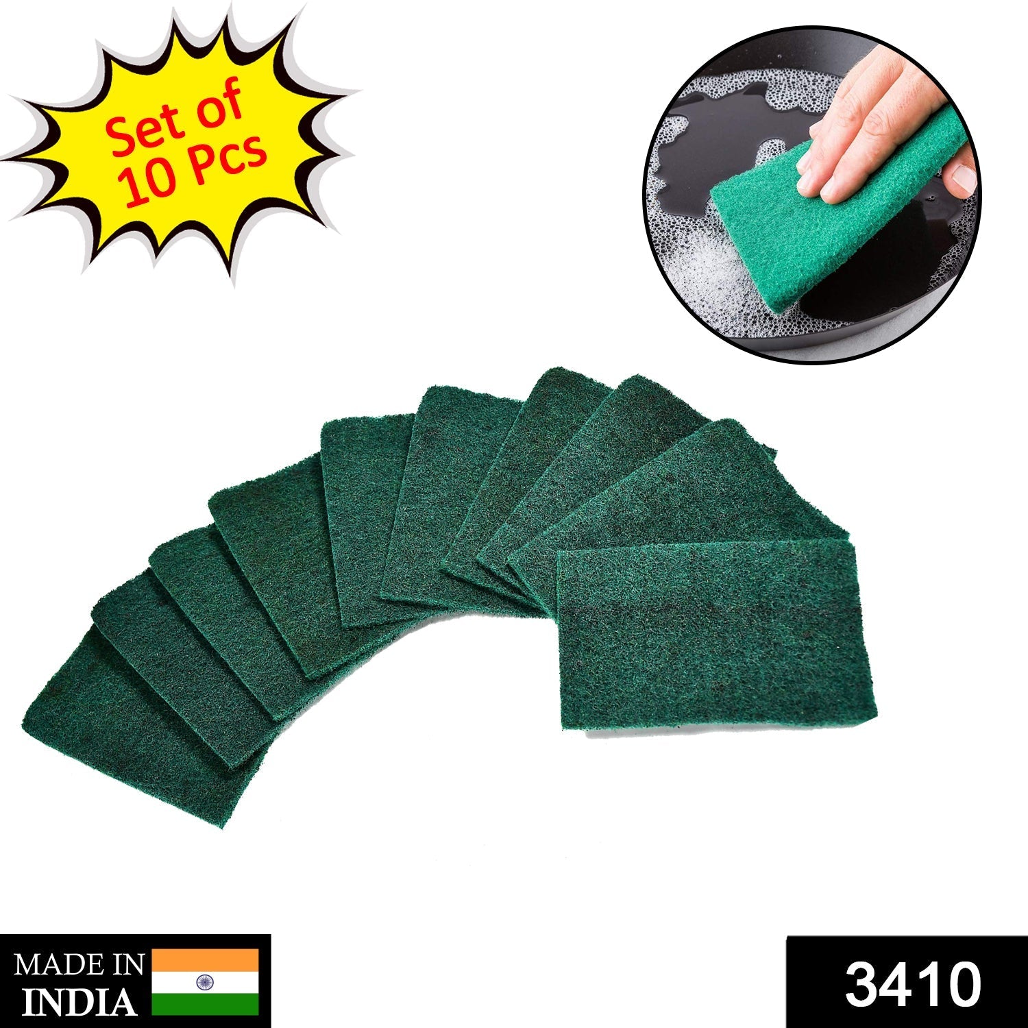 Scrub Sponge Pads – Aqua Green 10PC with Stain Cutter | Velvet Wipe Secondary image