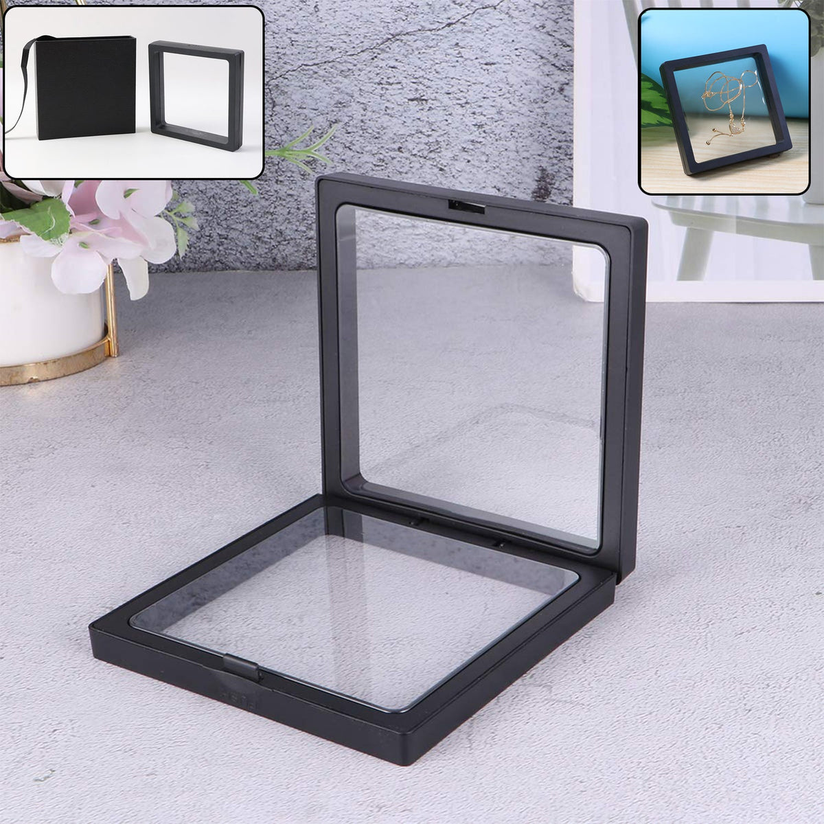 Elegant transparent jewellery display box with floating 3D design Main image