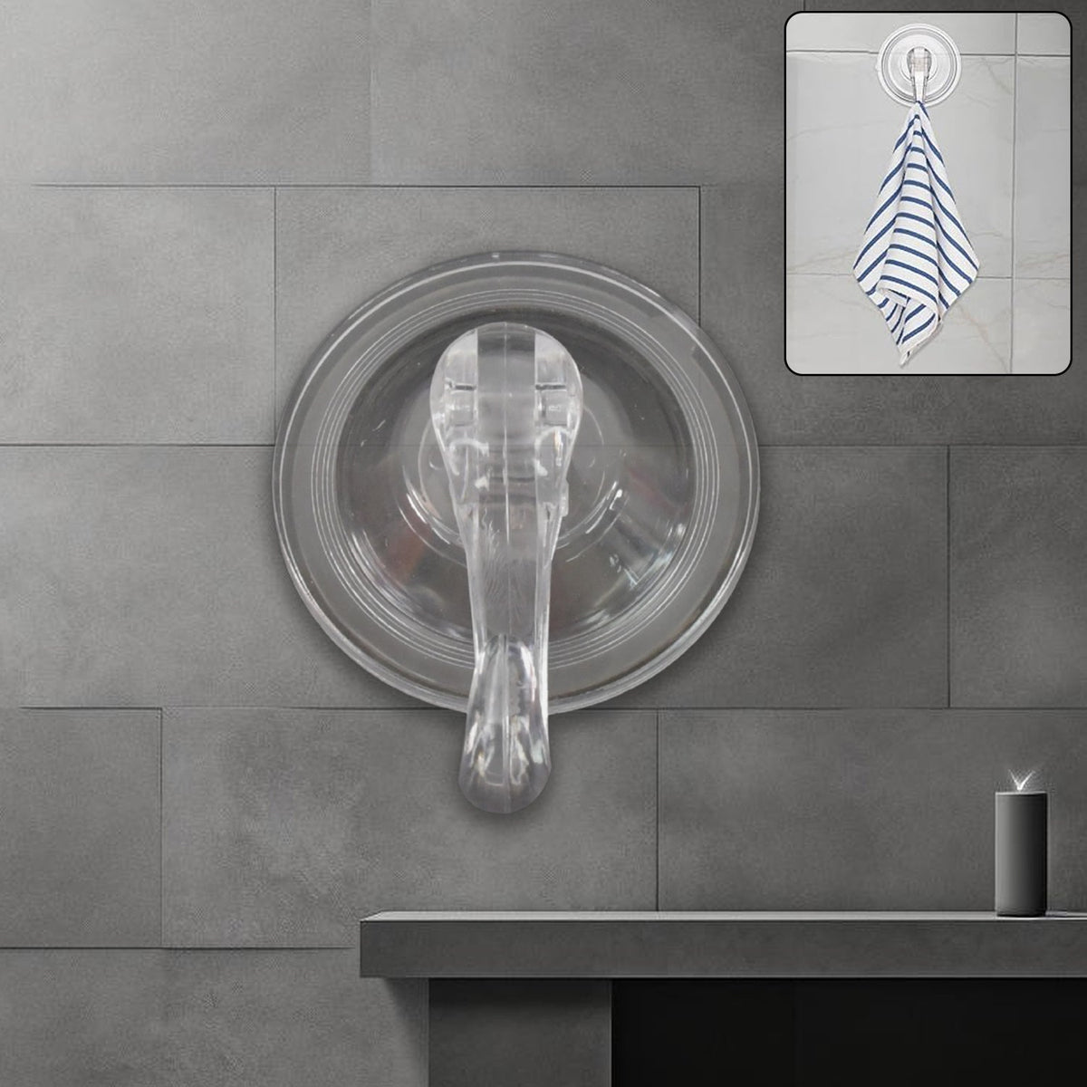 Heavy duty plastic suction cup hook firmly attached to glass surface Main image