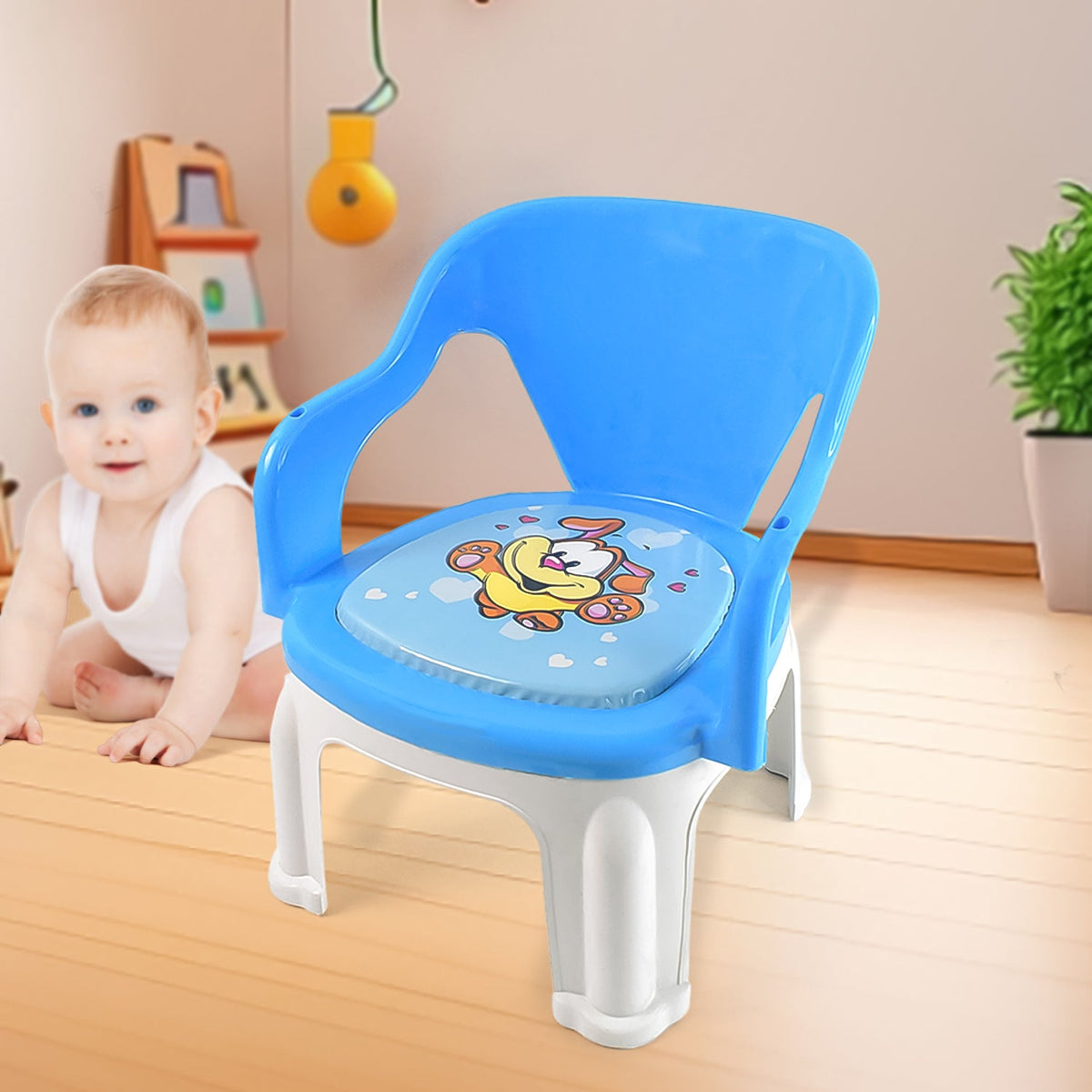 Durable plastic baby chair with soft cushion base for comfort Main image