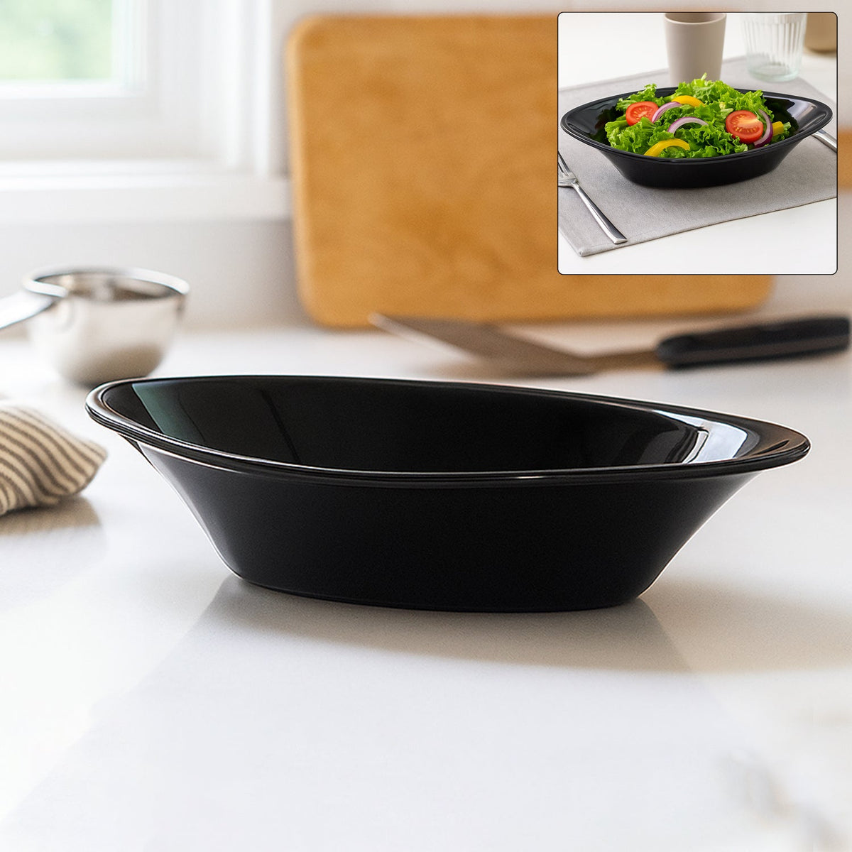 Black Plastic Marin Serving Bowl with deep oval shape for serving Main image