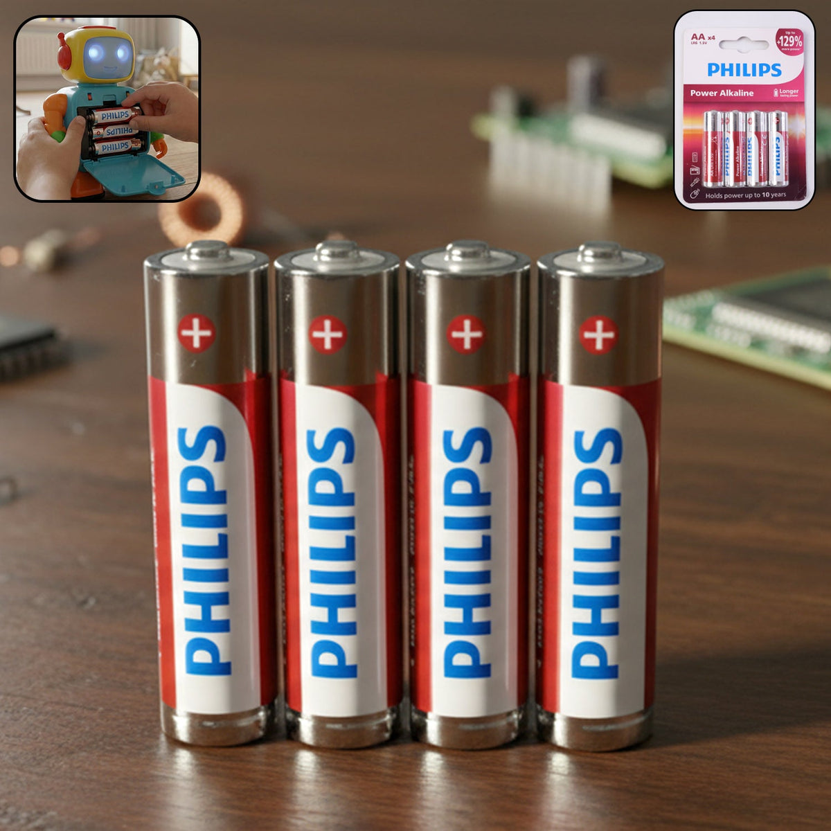 Pack of 4 AA alkaline batteries providing reliable power Main image