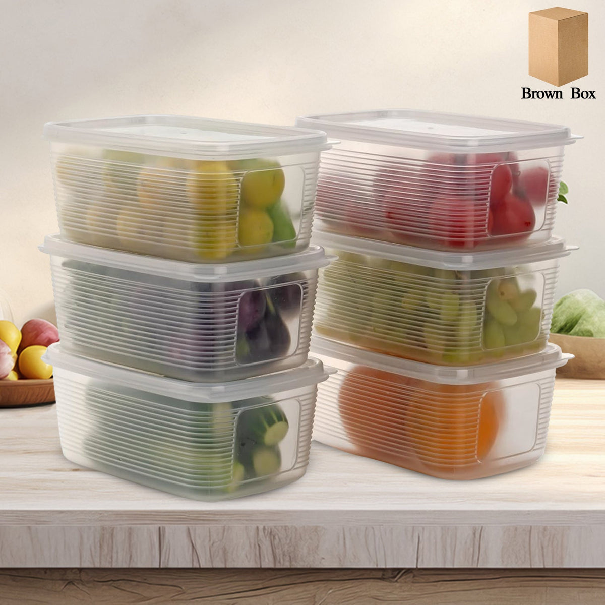 6-piece plastic food storage containers with airtight lids on kitchen counter Main image