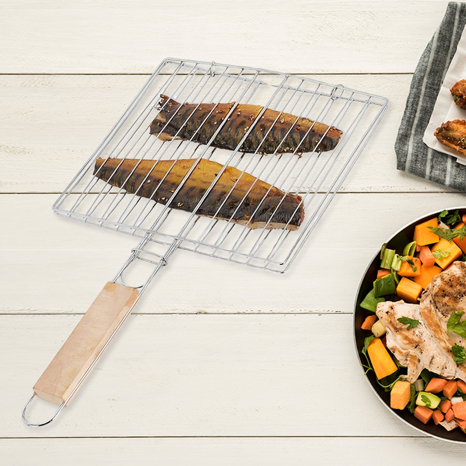 Barbecue Grill – Foldable, Non-Stick with Wooden Handle | CookAura Secondary image