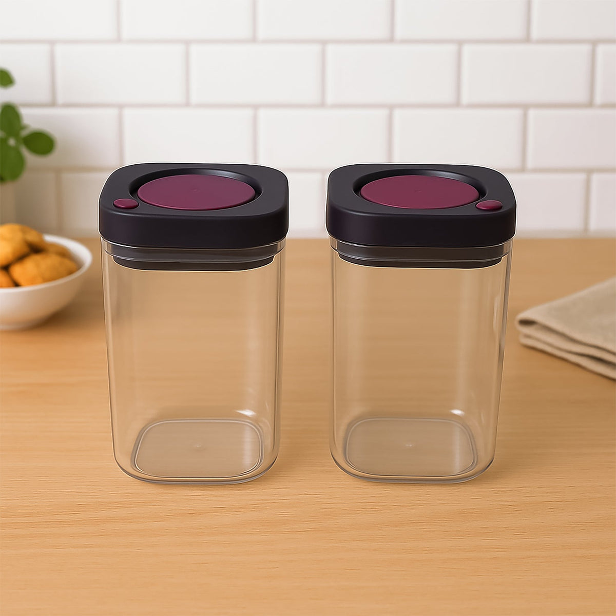 Airtight kitchen storage containers set of 2 in transparent food-grade plastic Main image