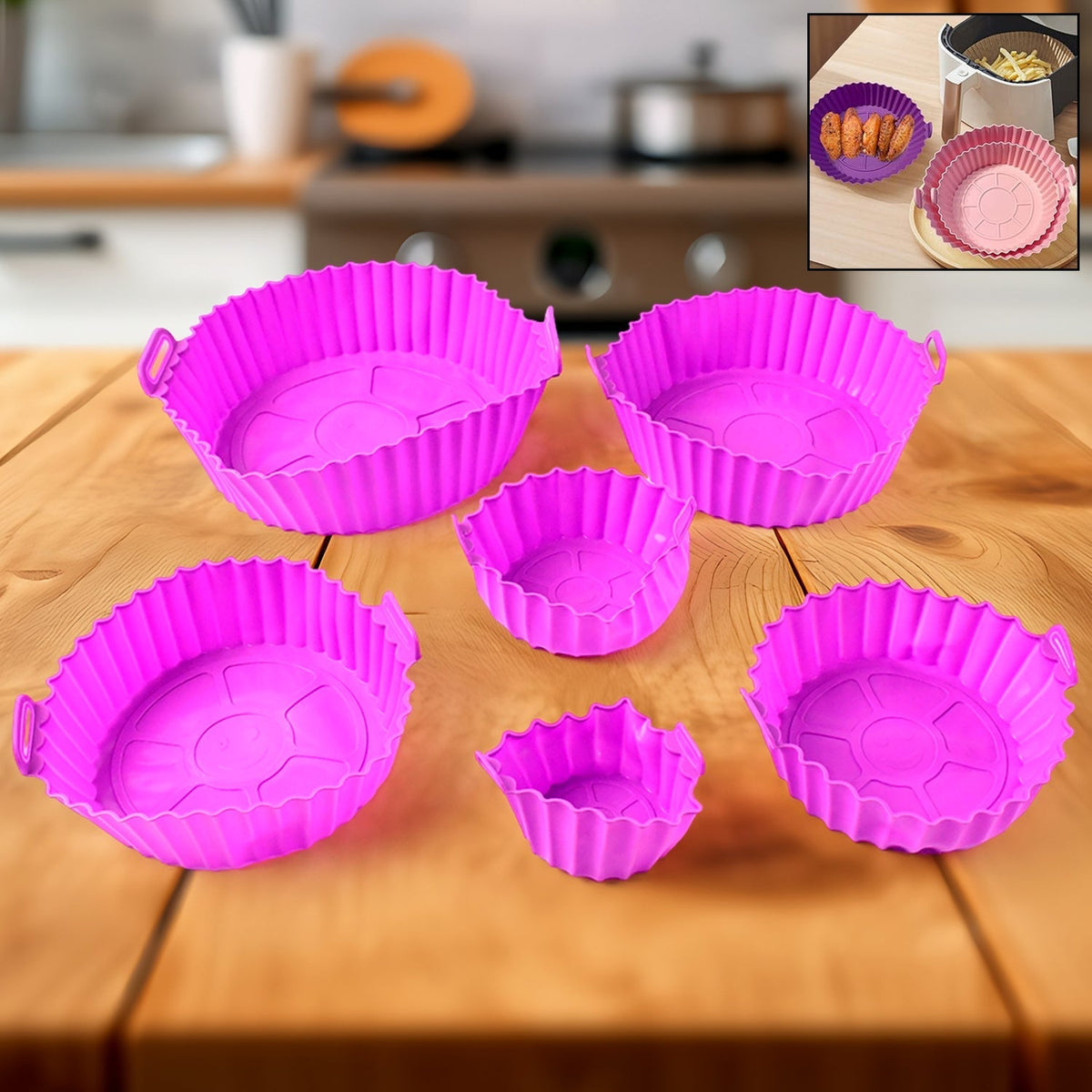 Air fryer silicone pot with handles, reusable 6 piece set for easy cooking Main image