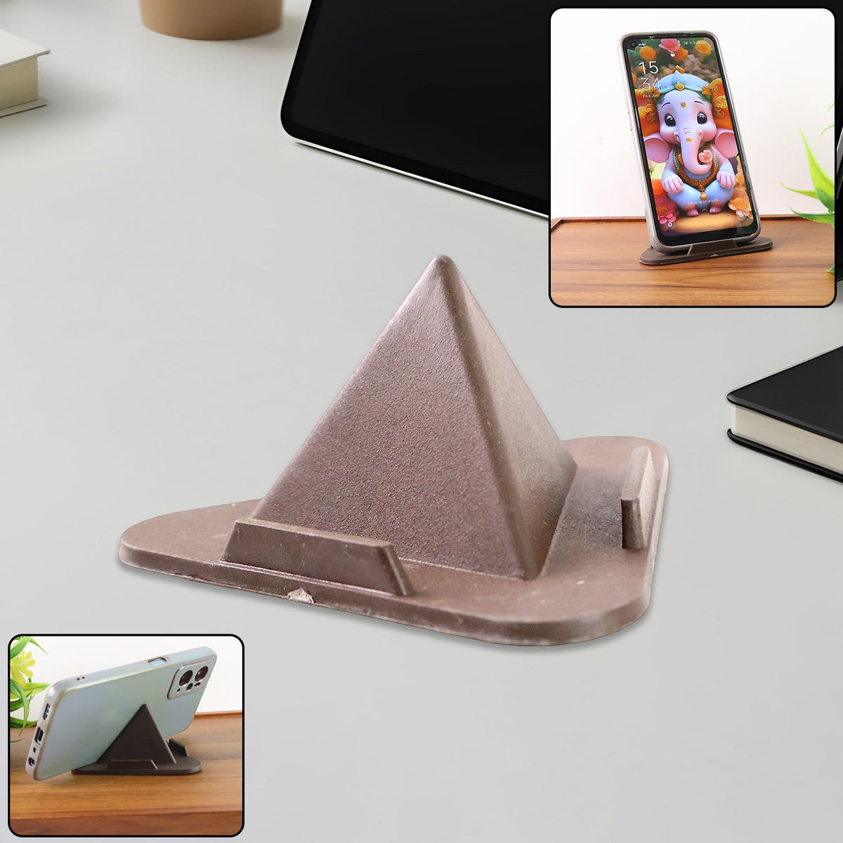 Front view of Pyramid Brown Mobile Stand supporting a device Main image