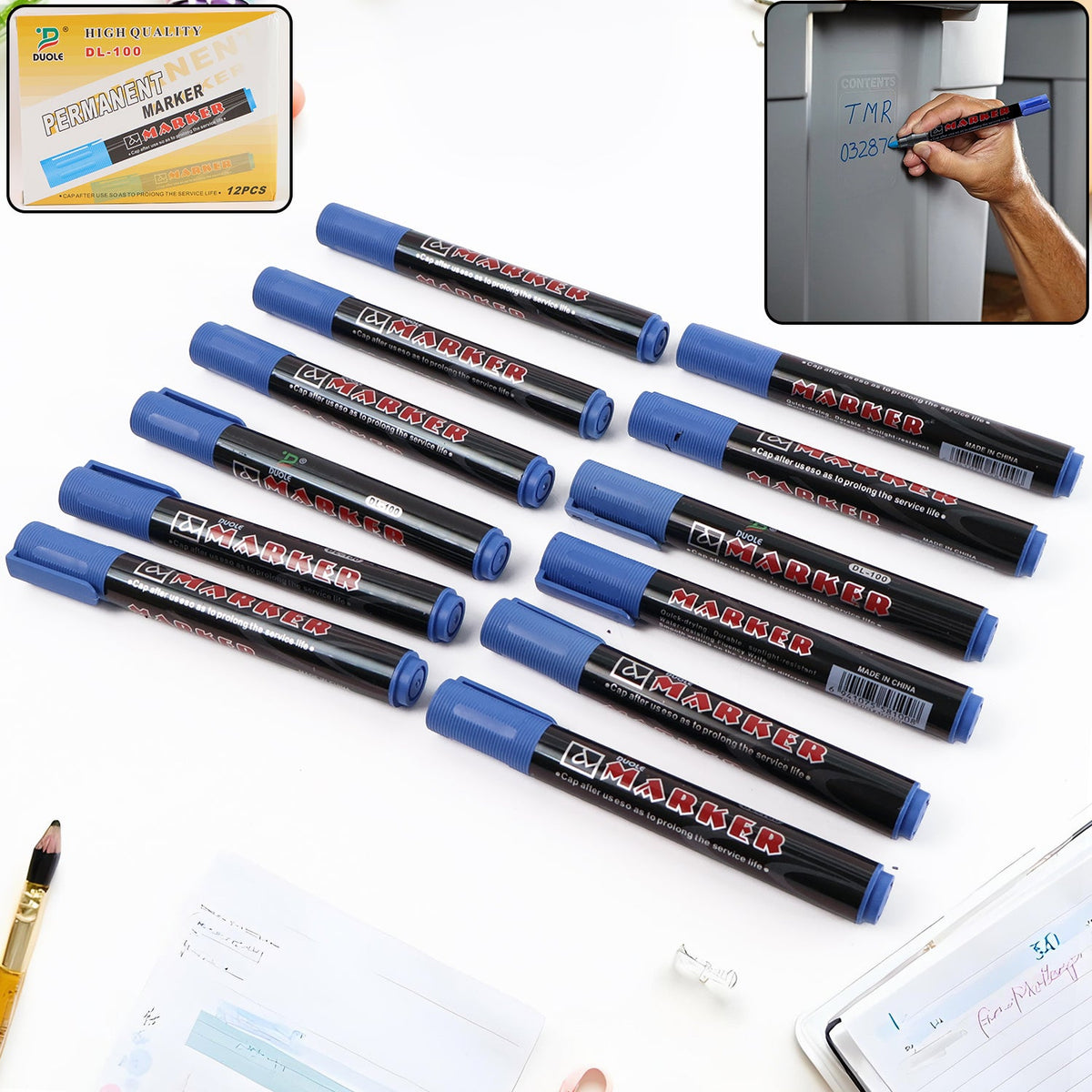 Permanent blue marker pens pack showing 12 vibrant pens Main image
