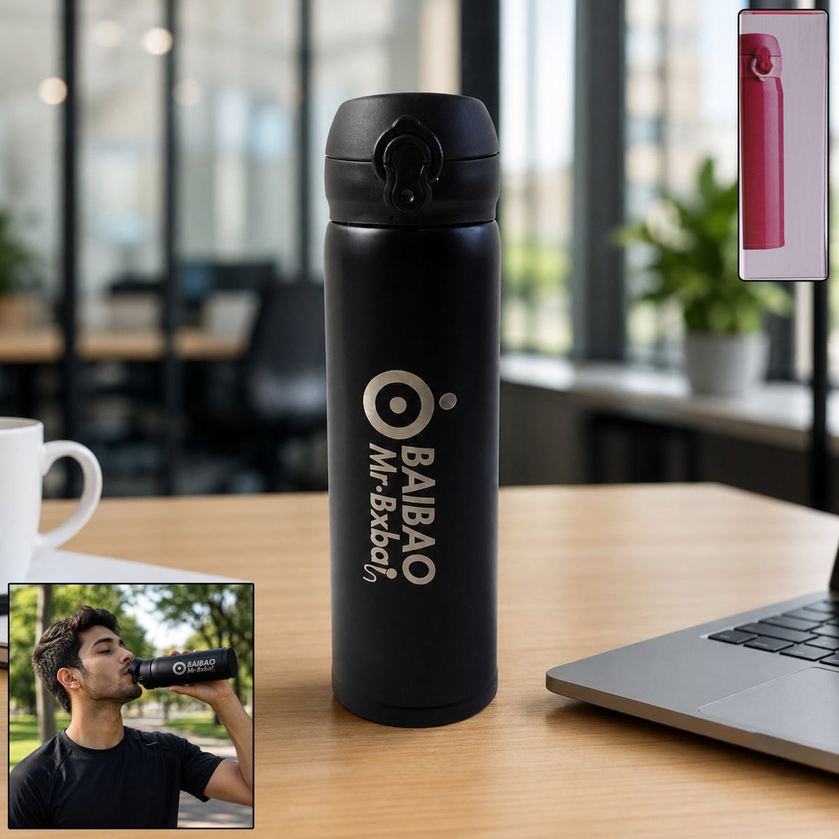 Insulated 500ml water bottle in stainless steel design for hot & cold beverages Main image
