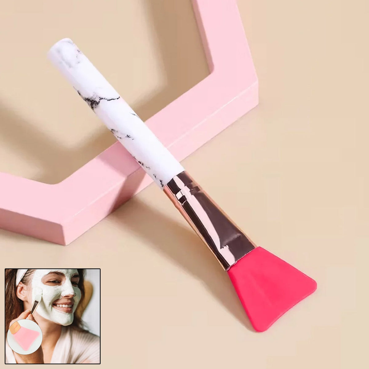Silicone face mask applicator brush with marble finish handle Main image