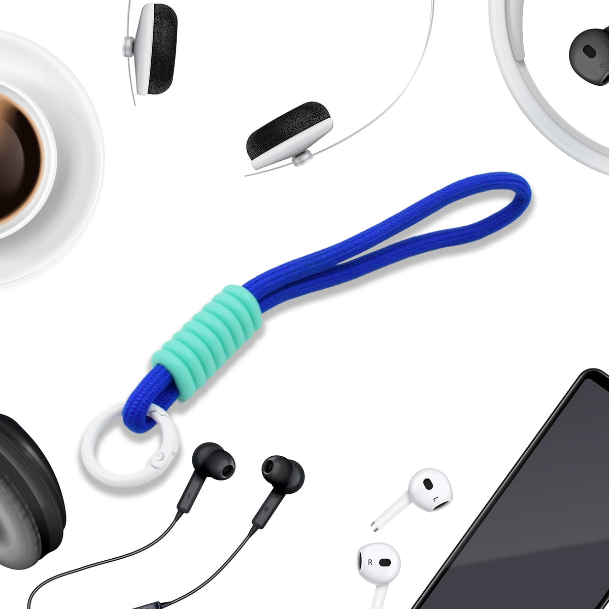 Multicolor nylon phone wrist strap displayed against a white background, highlighting its adjustable design. Main image