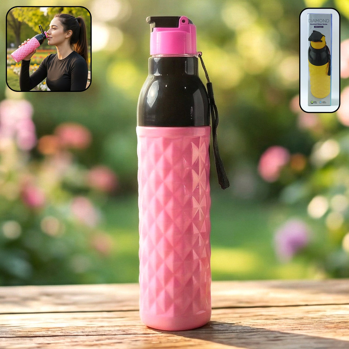1000ML plastic water bottle with leakproof diamond pattern front view Main image
