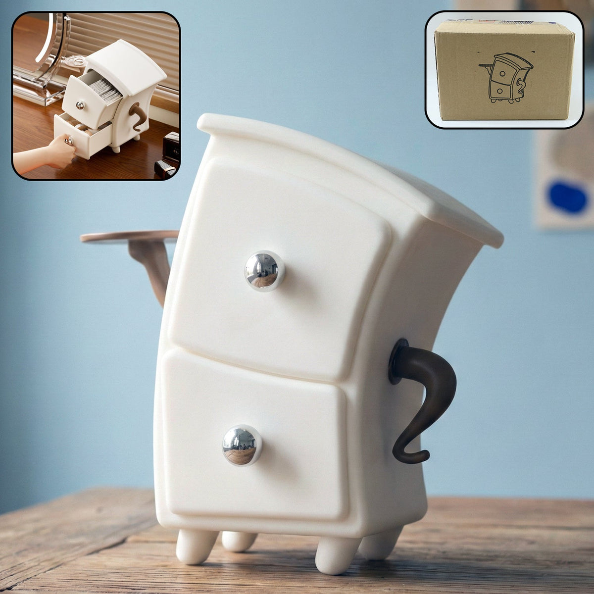 2 layer desktop storage drawer organizer with side hook on table Main image