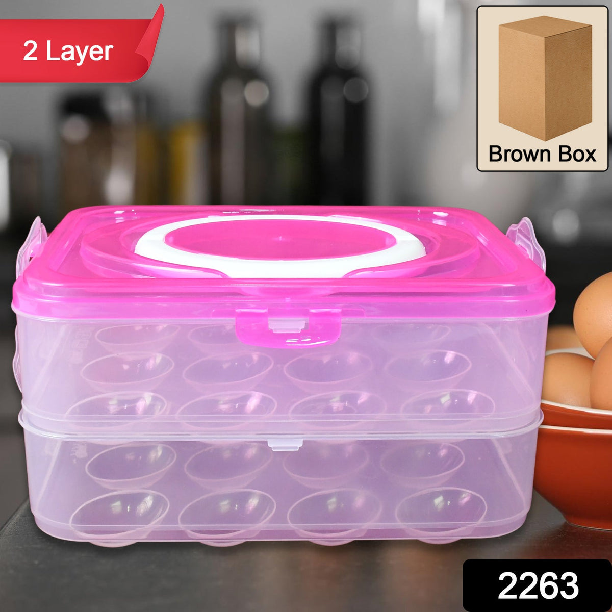 Transparent double layer egg storage box with a secure airtight lid. Main image