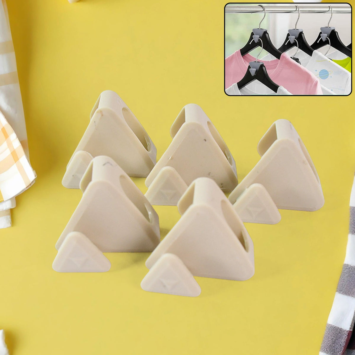 Plastic triangle hanger connector hooks in set of five for closet organization Main image