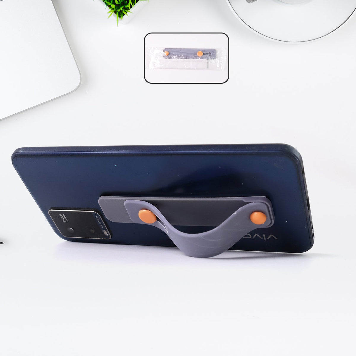 Dark grey silicone phone loop finger holder for secure grip Main image