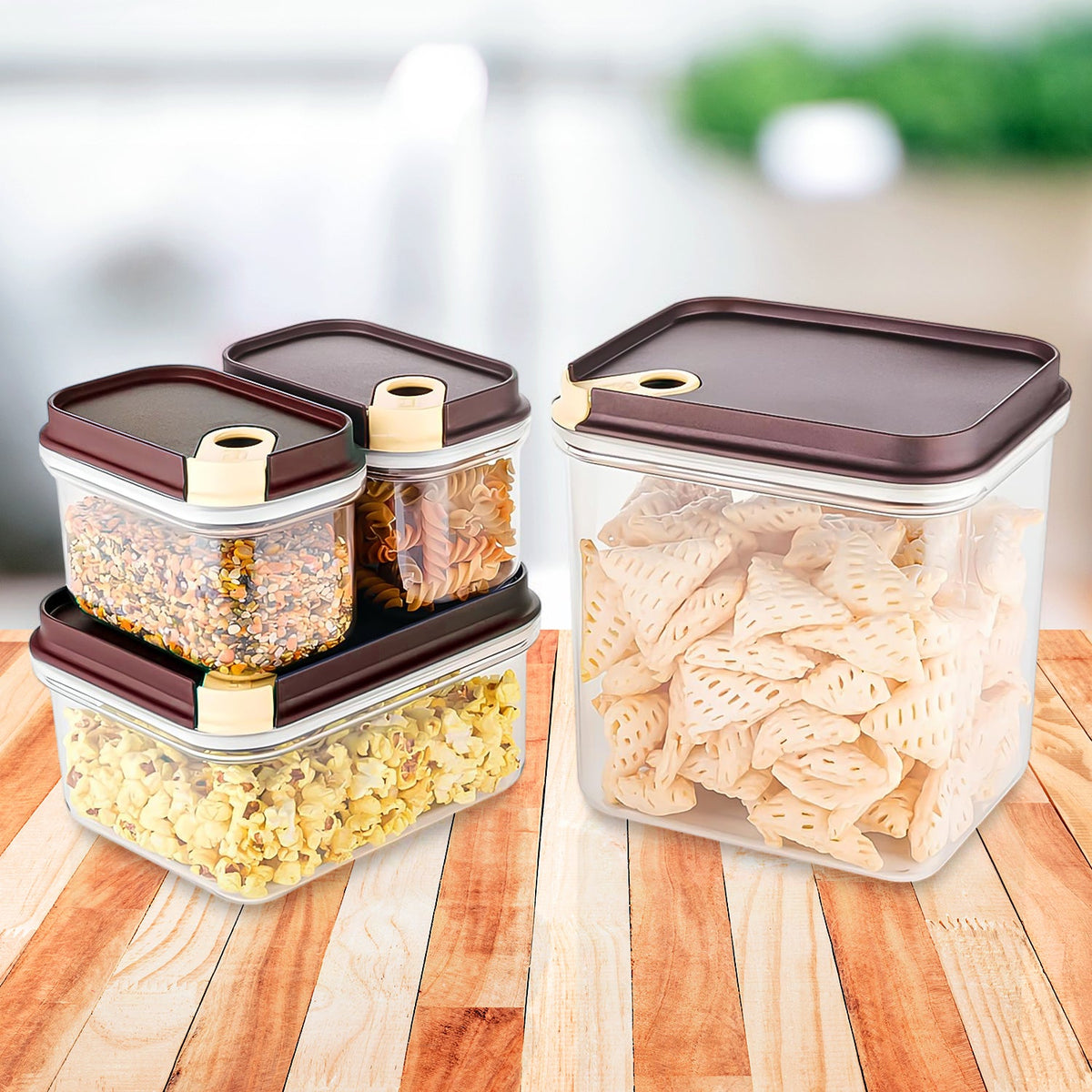 Airtight food storage container set with vacuum seal lids. Main image