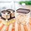 Airtight food storage container set with vacuum seal lids.