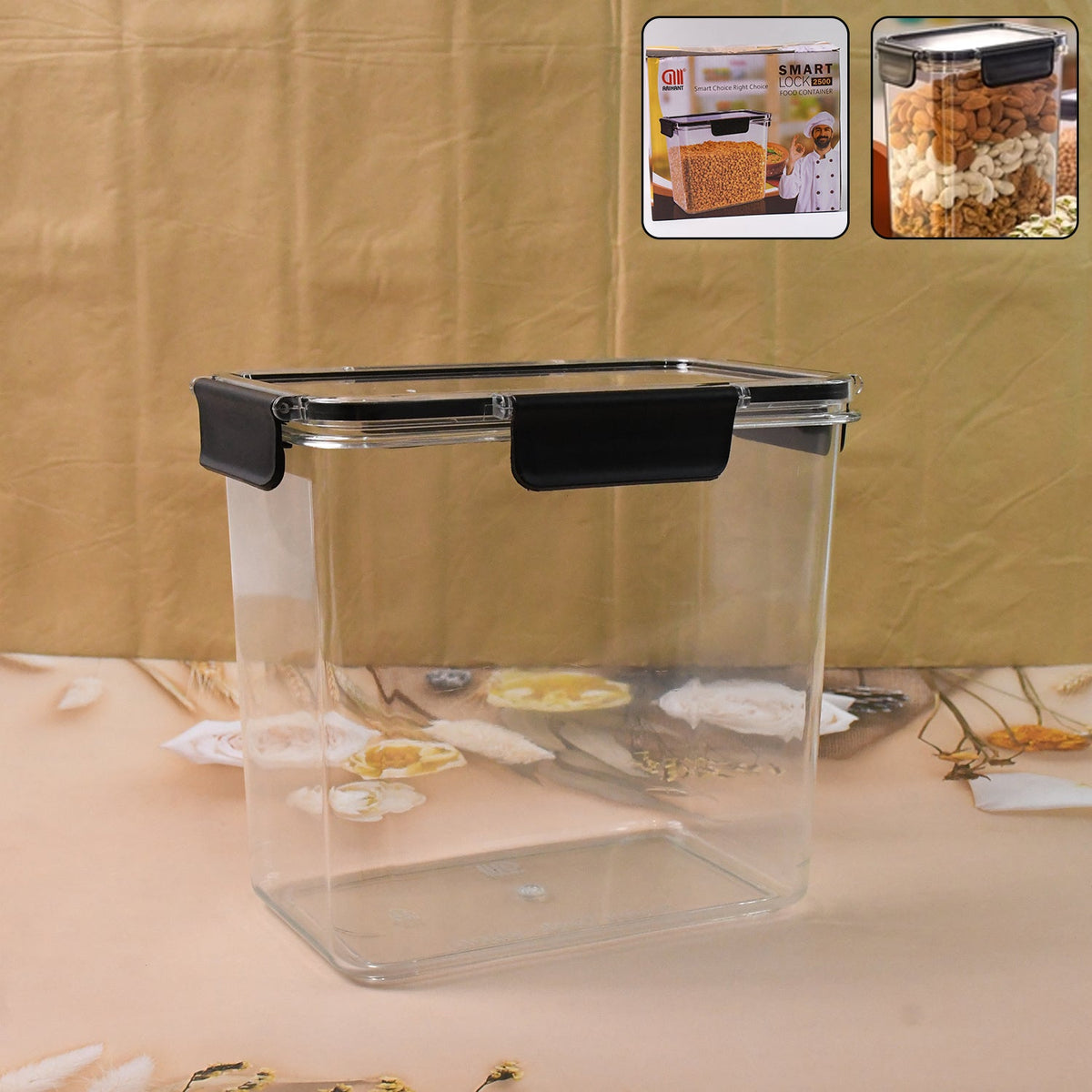 Transparent airtight food storage container with easy snap lid, 2500ml capacity Main image