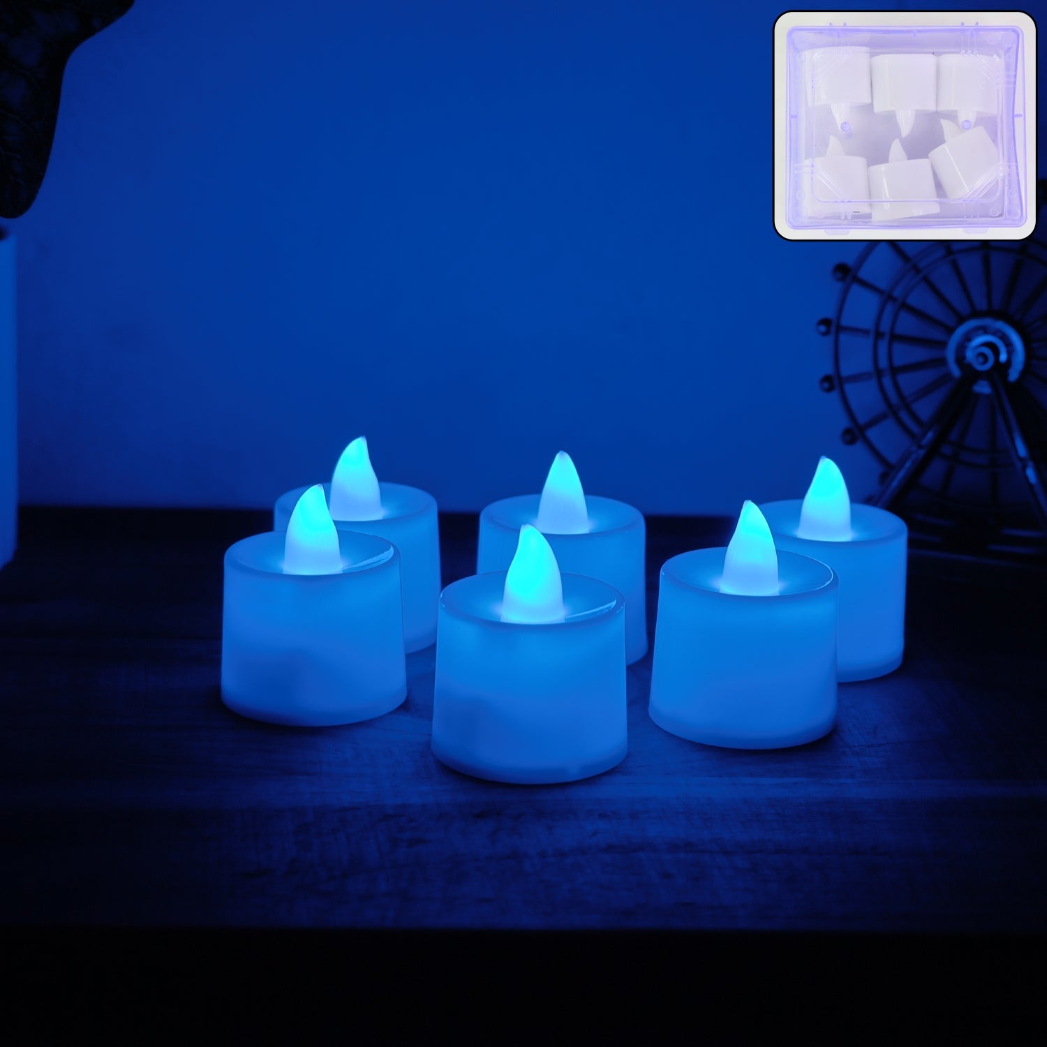 Blue LED Tea Light Candles – Safe Flameless Set of 6 Secondary image