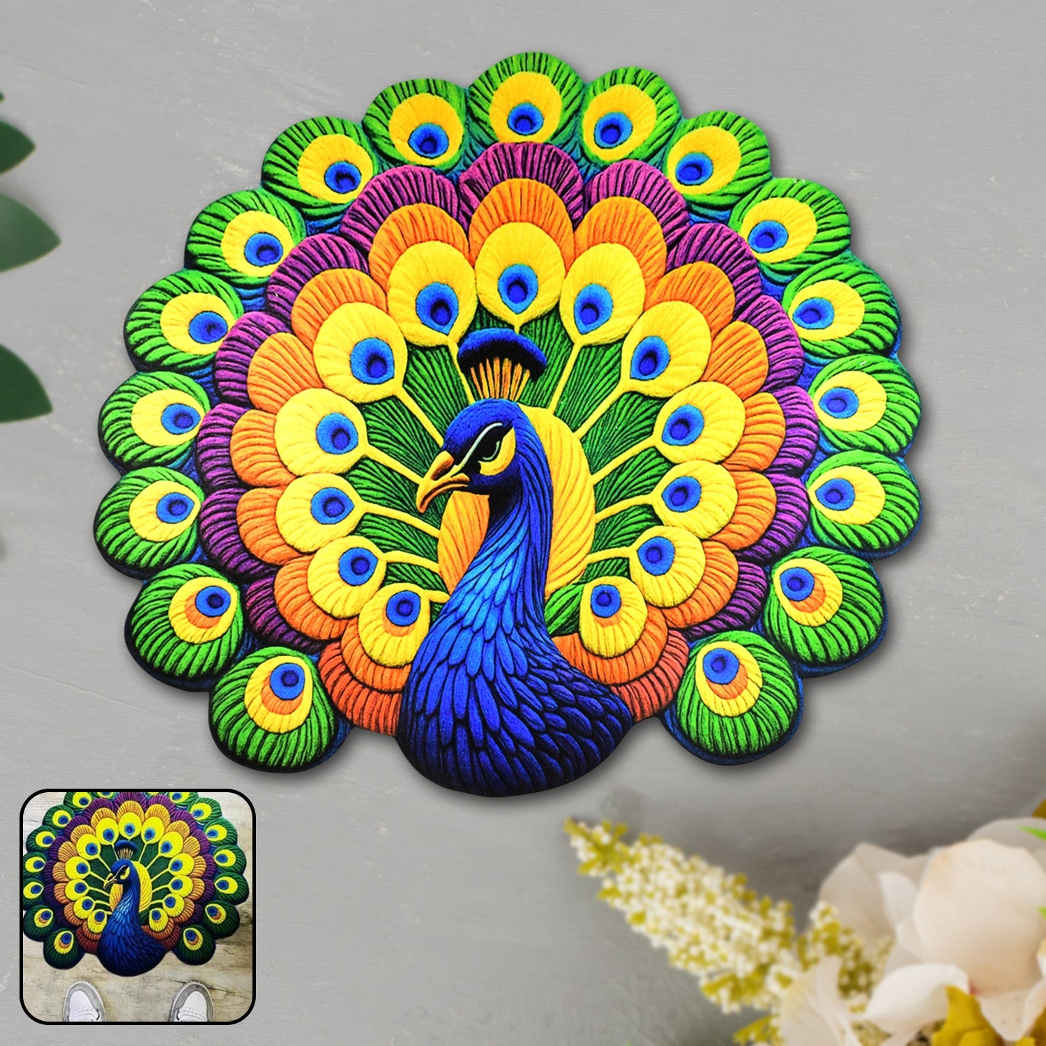 Peacock Design Anti-Slip Floor Mat – Soft Velvet Touch Secondary image