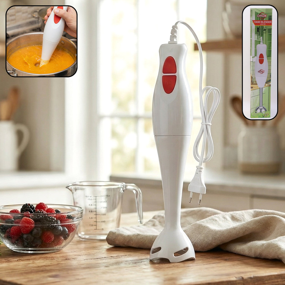Electric hand blender stick with sharp stainless steel blades Main image