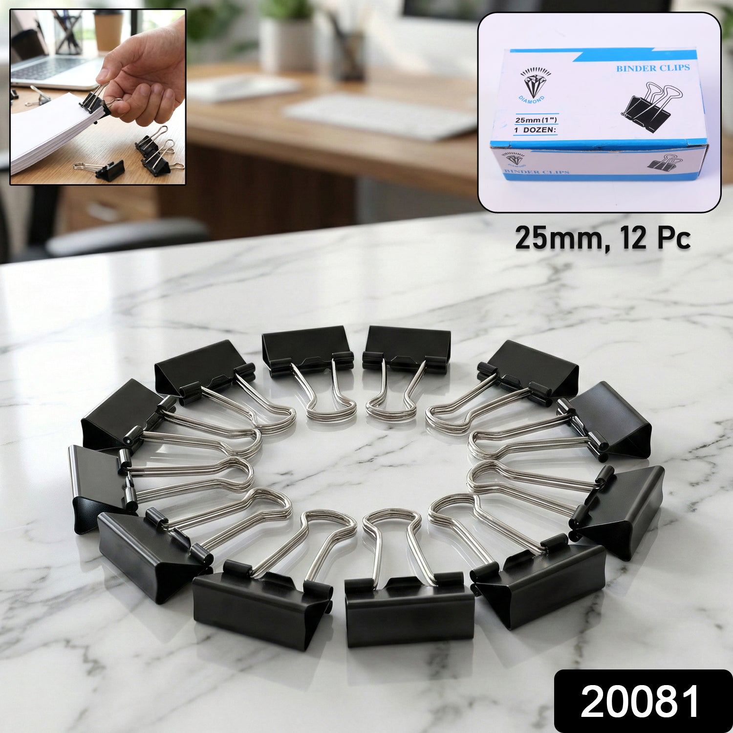 Black Metal Binder Clips – Heavy Duty 25mm, Set of 12 Secondary image