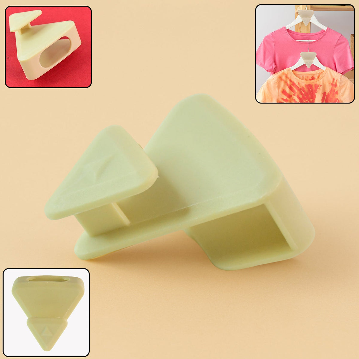 Plastic triangle hanger connector hook holding clothes vertically in closet Main image