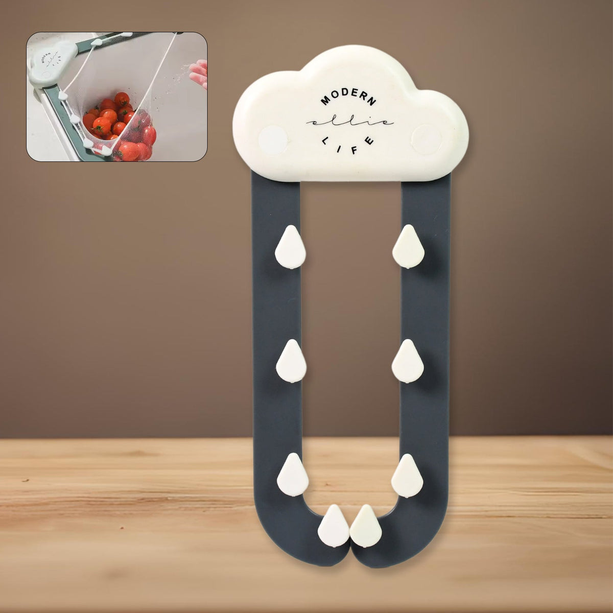 Efficient triangle kitchen sink strainer rack capturing food waste. Main image