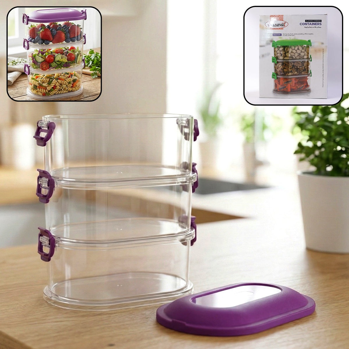 Airtight 3-layer stackable food storage container set in kitchen Main image
