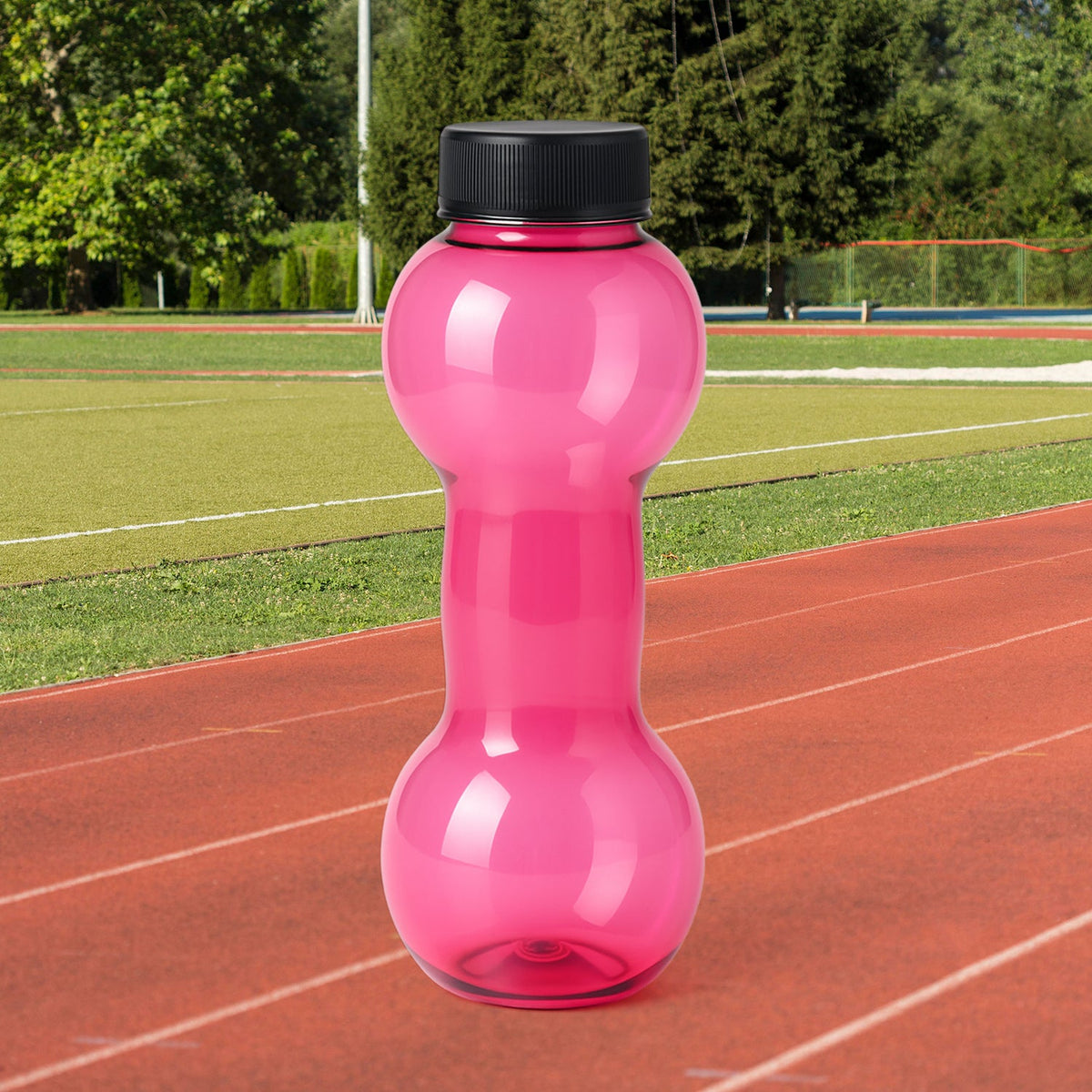 FitFuzion 550ml pink dumbbell water bottle for hydration and light fitness. Main image