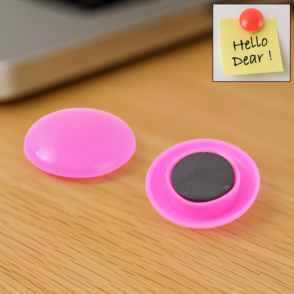 Pink 30mm circular plastic board magnet button on white background Main image