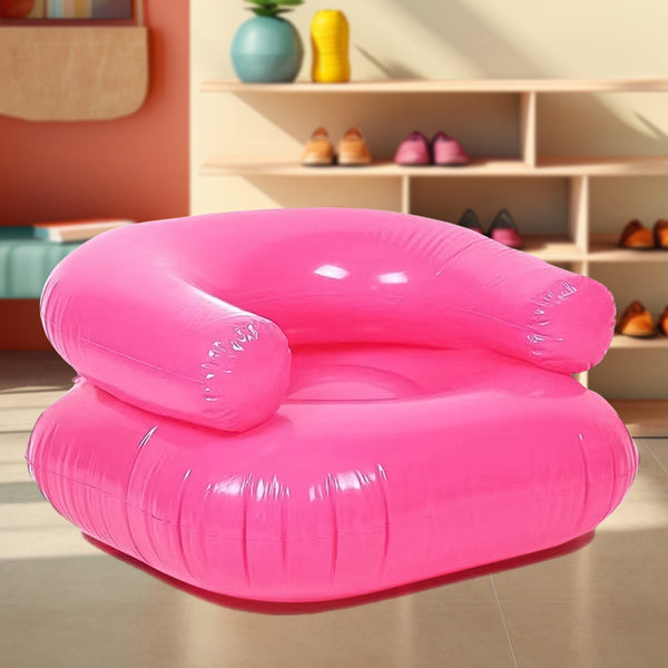 Child-friendly inflatable sofa chair in blue, designed for indoor and outdoor use.