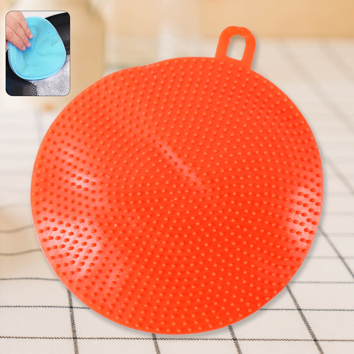 Red silicone dish scrubber for gentle non-stick cleaning Main image