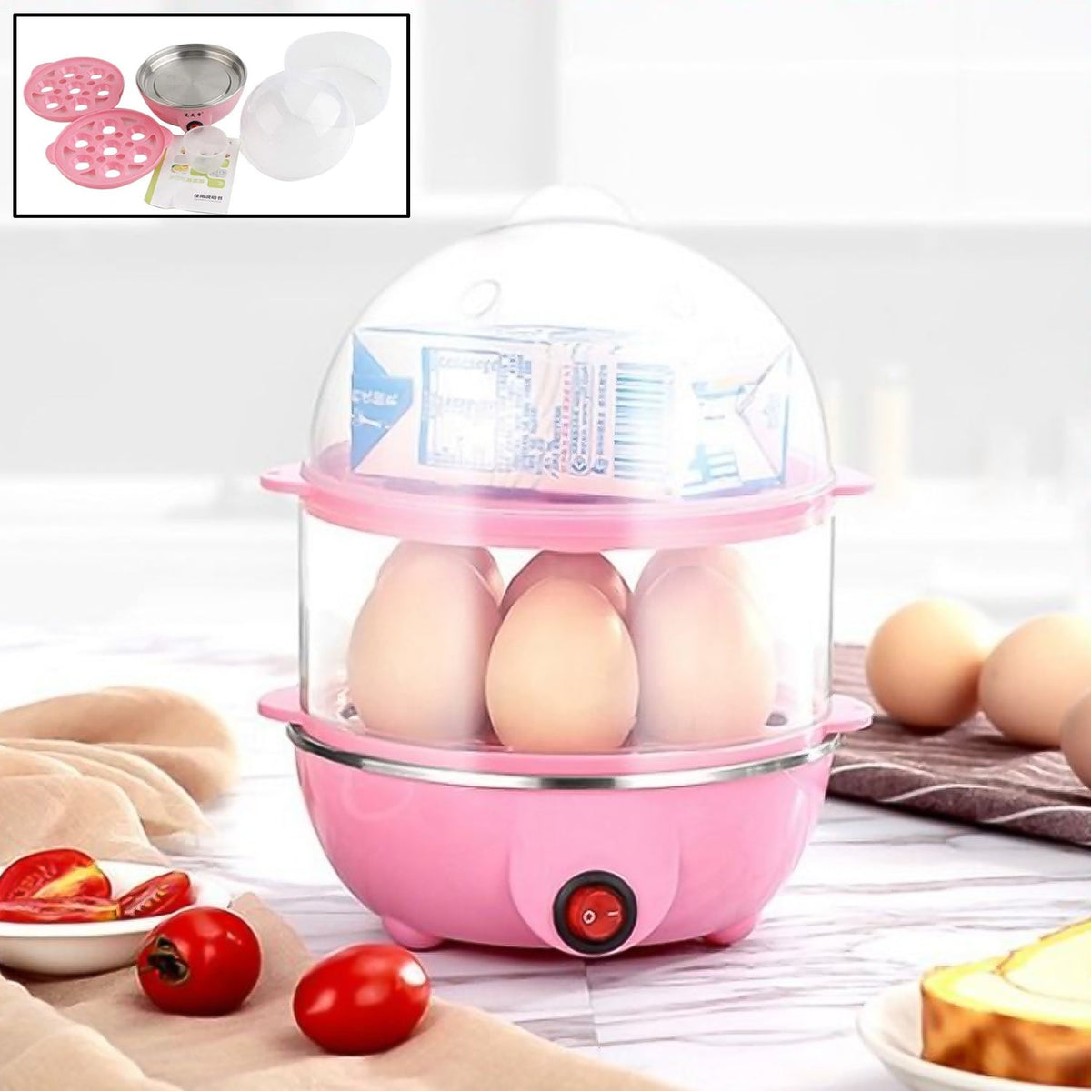 Electric Egg Boiler, a 2-layer appliance for perfect boiled and poached eggs. Main image