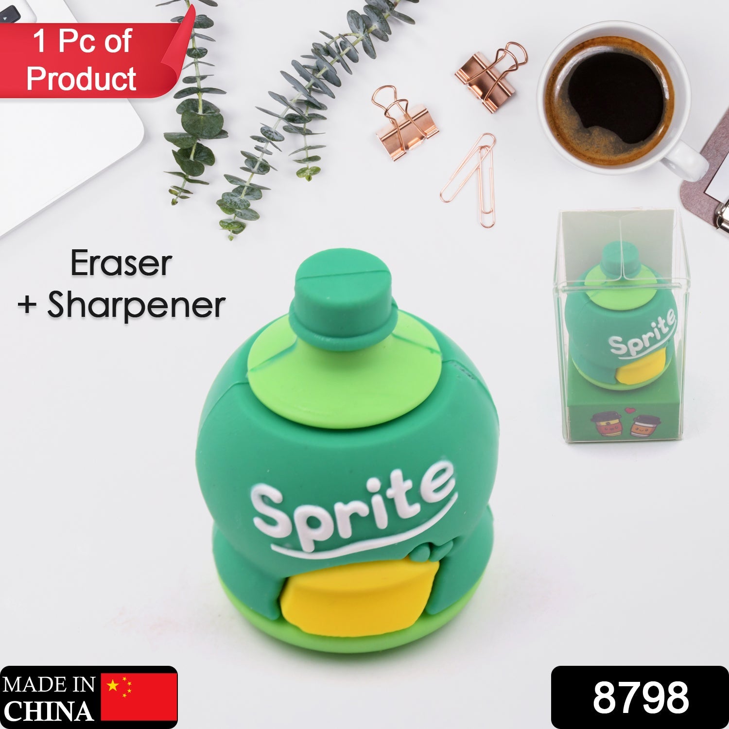 Bottle Shape Pencil Sharpener – 2-in-1 Eraser Set | JubileeJoy Secondary image