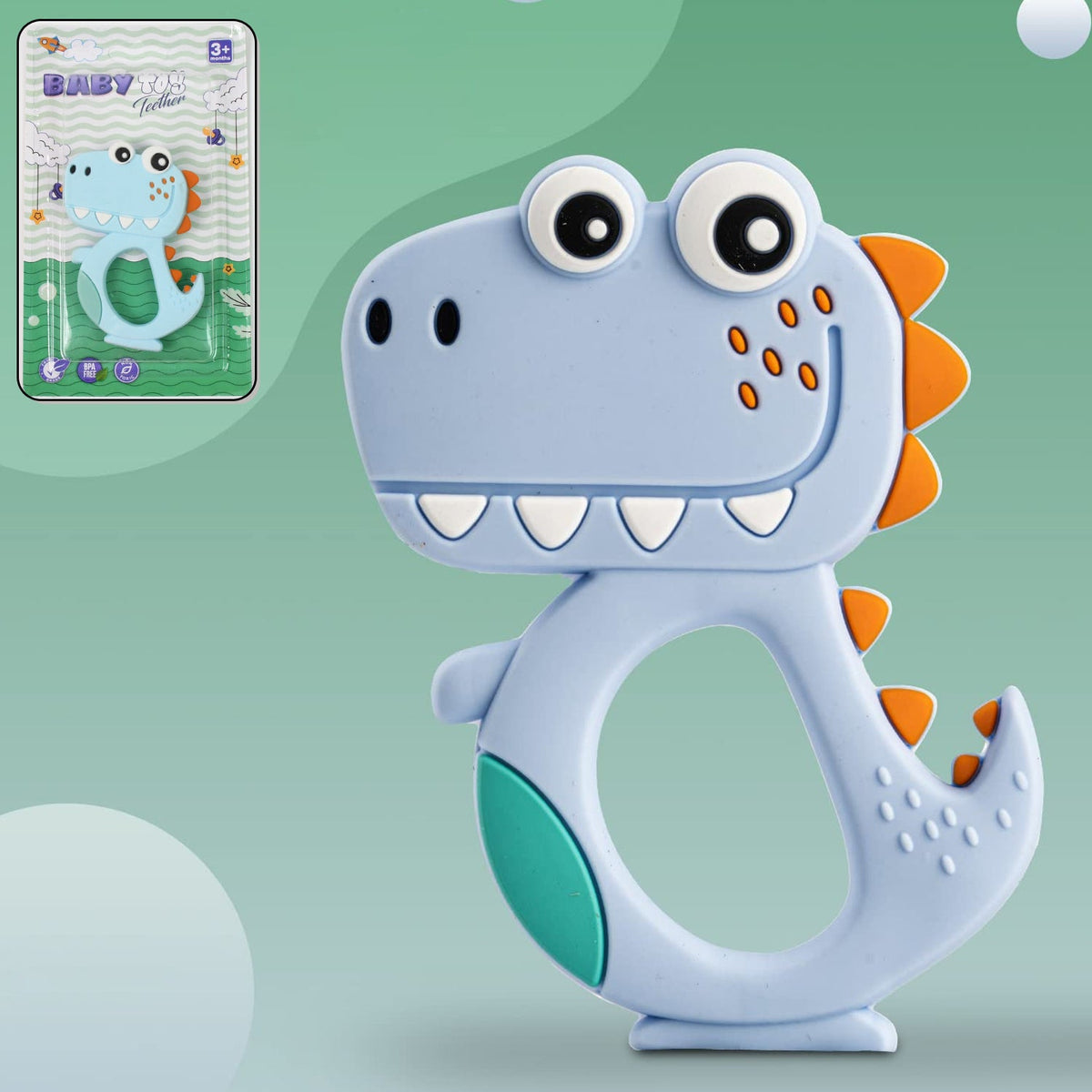 Soft silicone dinosaur teether designed for babies to soothe gums safely Main image